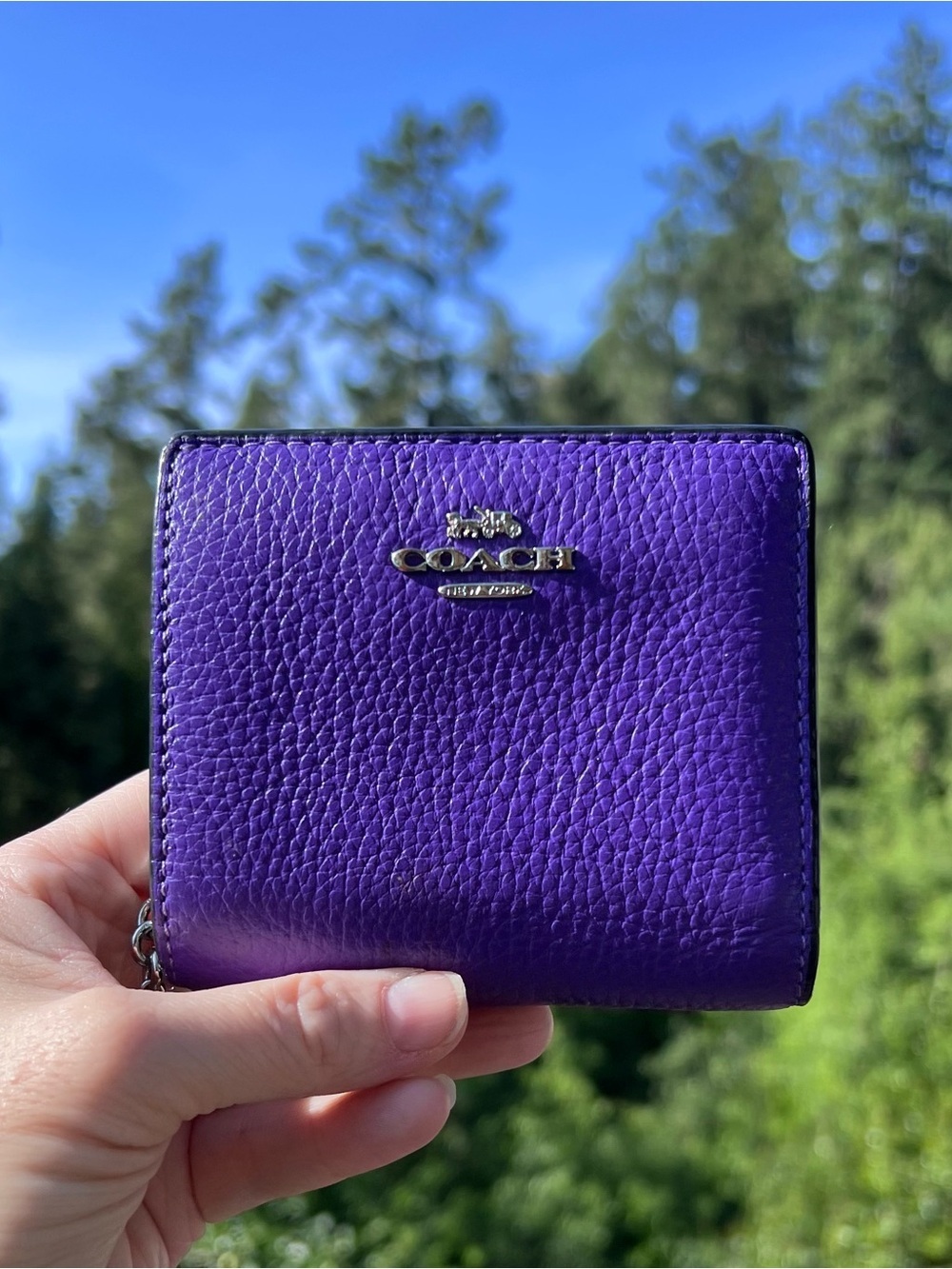 COACH Purple Pebble Leather Women's Snap Wallet with Silver Hardware AUTHENTIC